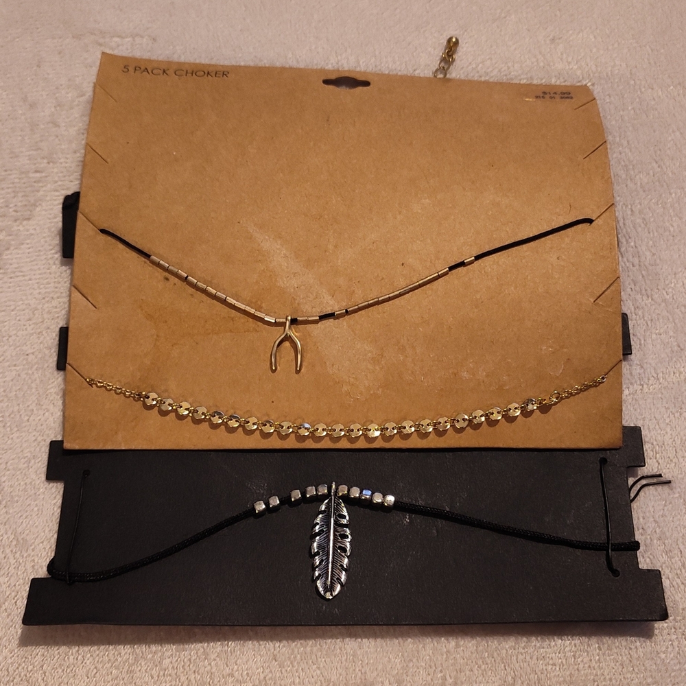 Multiples Gold & Silver Tone 3-Piece Choker Set with Feather and Wishbone